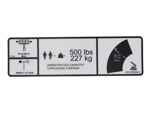 JLG Part # 1001253936 | DECAL,WARN SINGLE CAP(POR,ENG), EA