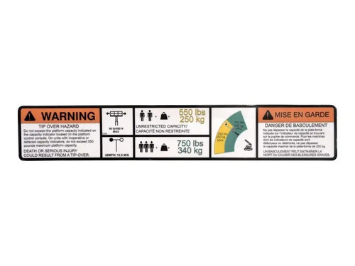 JLG Part # 1001255222 | DECAL,WARNING DUAL CAP., EA