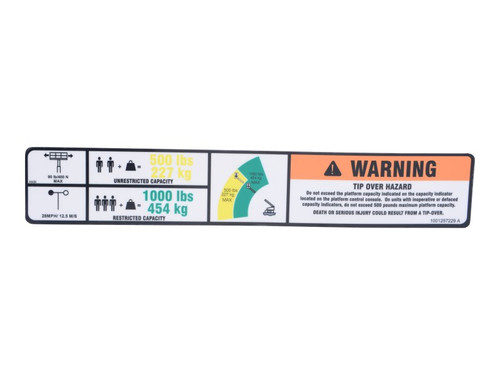 JLG Part # 1001257229 | DECAL,WARNING DUAL CAP.(ANSI), EA