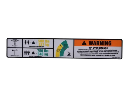 JLG Part # 1001257243 | DECAL,WARNING DUAL CAP.(ANSI), EA