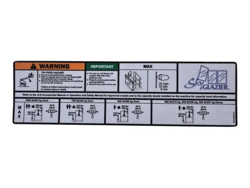 JLG Part # 1001259018 | DECAL,SKY GLAZIER CAP. (ANSI), EA