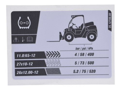 JLG Part # 1001263402 | DECAL,TIRE PRESSURE, EA