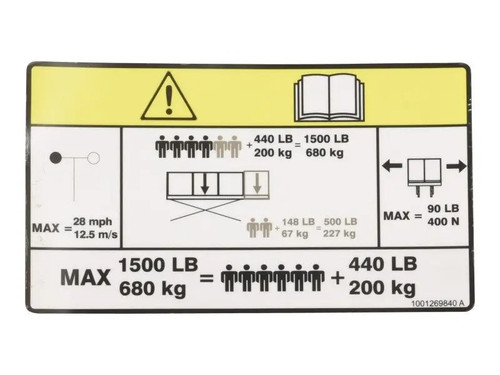 JLG Part # 1001269840 | DECAL,CAPACITY(1500LB-681KG), EA