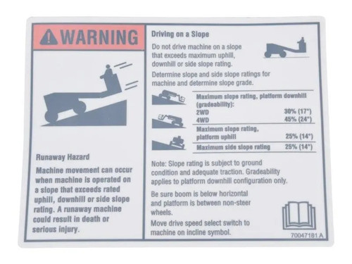 JLG Part # 218555GN | GN-DECAL, RUNAWAY WARNING, EA