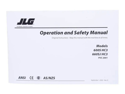 JLG Part # 31215907 | MANUAL,OPS,600S HC3_ENGLISH, EA