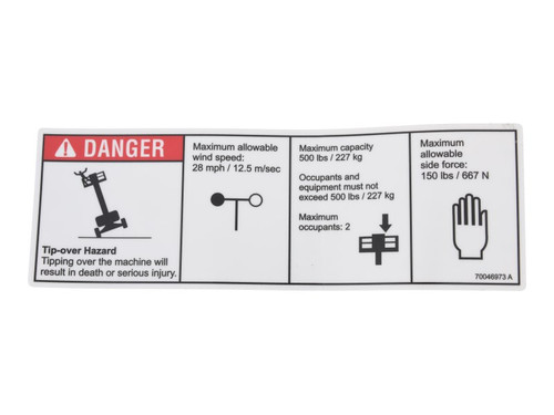 JLG Part # 70046973 | DECAL,DANGER, EA