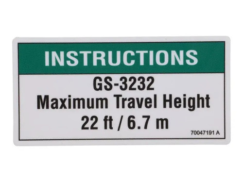 JLG Part # 70047191 | DECAL,INSTRUCTIONS, EA