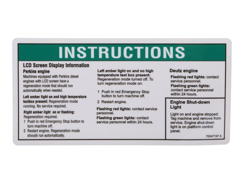 JLG Part # 70047197 | DECAL,INSTRUCTIONS, EA