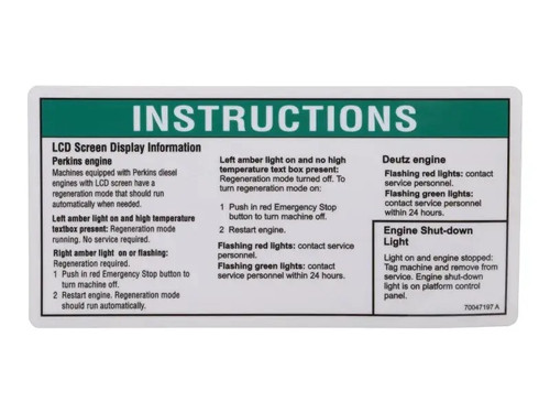 JLG Part # GN825579 | GN-DECAL, LCD INSTRUCTIONS, EA