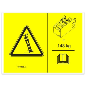 Genie Lift Part # 1311623GT - DECAL,DANGER,TIP-OVER,LI BATTERY,SYM, EA