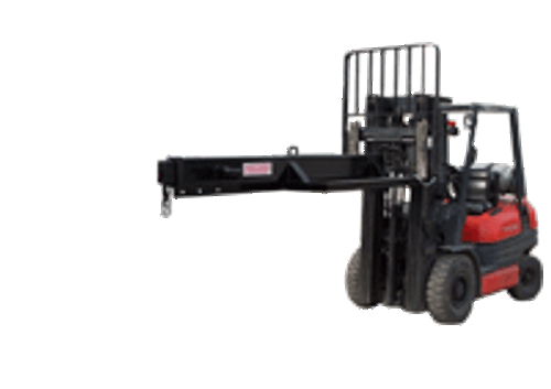 The Haugen MIJ -3000  industrial jib is the perfect equipment for any telehandler. It comes standard with one 5-ton Crosby eye hook and shackle and meets ANSI/OSHA standards for safety and durability.