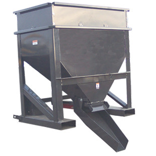 Front view of the Haugen HCH-M100 Concrete Hopper showing its heavy-duty steel construction, 1 cubic yard capacity, and durable design for telehandlers and rough-terrain forklifts.