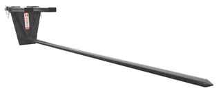 Haugen MUCP 120-30 10'6" Fork Mounted Carpet Pole Low Rider with a 3-inch diameter stress-relieved pole and below-the-fork design for safely handling carpet rolls, vinyl, textiles, and other rolled materials with a forklift.