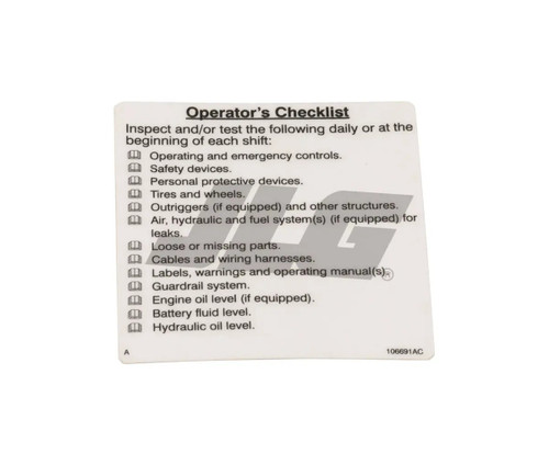 JLG Part # IP-70123 | DECAL CHECKLIST, EA