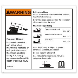 Genie Lift Part # 1305691GT - DECAL, RUNAWAY HAZ, GS26, EA