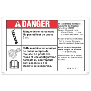 Genie Lift Part # 1311471FRGT - DECAL, FR DANGER,TIP, GS69 FOAM, FRONT, EA