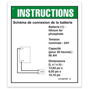 Genie Lift Part # 1311621FRGT - DECAL, INSTRUCT, BATTERY CONNECT, LITHIUM, EA