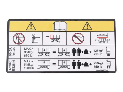 JLG Part # 1001291283 | DECAL,PIPE RACK CAPACITY, EA