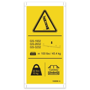 Genie Lift Part # 1322836GT - DECAL, DANGER, PANEL CARRIER,SYMBOL,GS32, EA