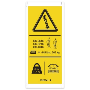 Genie Lift Part # 1322841GT - DECAL, DANGER, PIPE CRADLE,SYMBOL,GS46, EA