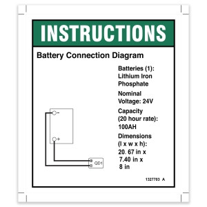 Genie Lift Part # 1327703GT - DECAL, INSTRUCT, BATTERY CONNECT, LITHIUM (ACE), EA