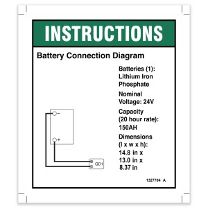 Genie Lift Part # 1327704GT - DECAL, INSTRUCT, BATTERY CONNECT, LITHIUM (ACE), EA