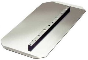 Close-up of the Multiquip C244PL poly combo trowel blades, showing the 5" x 9.25" size and durable poly construction designed for 24" walk-behind trowels.