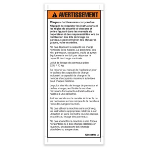 Genie Lift Part # 1296824FRGT | DECAL, WARNING, PANEL CARRIER, FRENCH, EA