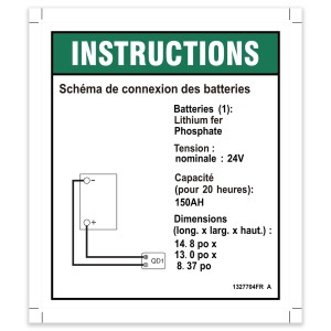 Genie Lift Part # 1327704FRGT | DECAL, INSTRUCT, BATTERY CONNECT, LITHIUM (ACE), EA