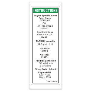 Genie Lift Part # 1330359GT | DECAL, ENGINE SPEC, DEUTZ, BF4L2011, EA