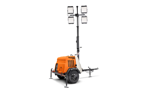 Side-profile view highlighting the compact design, rugged steel frame, and durable construction built for construction and rental applications.