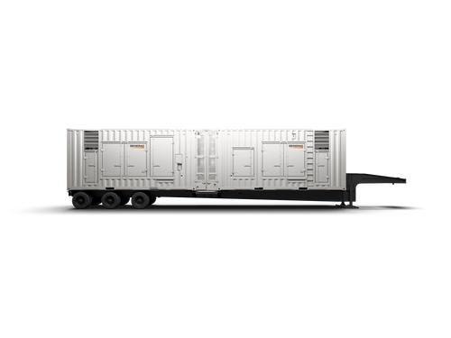 Side-profile view of the generator set displaying its rugged steel ISO container construction, designed for durability, weather protection, and high-capacity operation.