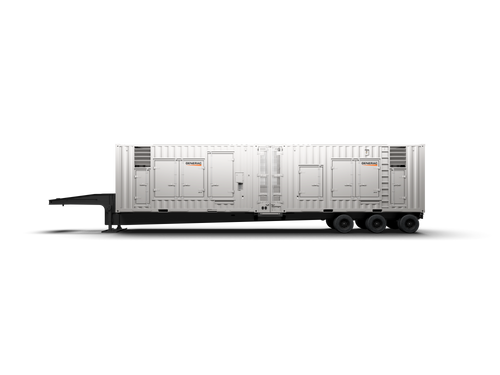 Transport configuration view showing mobility on a heavy-duty trailer setup, built for relocation between large-scale job sites and facilities.