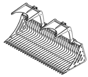 Close-up view of the Haugen TSBG-72 Skeleton Brush Grapple showing the 3" tine spacing designed for efficient brush collection while allowing smaller debris to fall through.