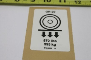 Genie Lift Part # T106669GT - DECAL,LABEL,WHEEL LOAD GR20, EA
