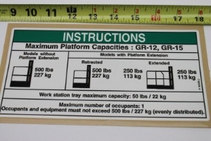 Genie Lift Part # T108736GT - DECAL-NOTICE,MAX CAP-500, EA