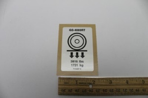 Genie Lift Part # T114637GT - DECAL,LABEL,WHEEL LD,GS4069RT, EA