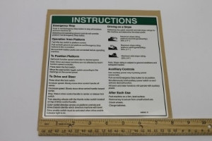 Genie Lift Part # 1000001GT - DECAL, INSTR, OP INST,DC, EA