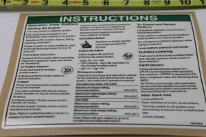 Genie Lift Part # 1000195GT - DECAL,NOTICE,OP INST,PLATFORM, EA