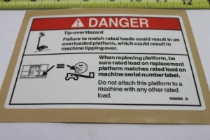 Genie Lift Part # 1000262GT - DECAL,DANGER,TIP OVER,PLAT, EA
