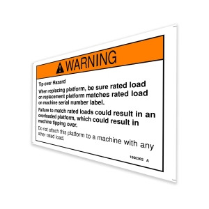 Genie Lift Part # 1000262GT - DECAL,DANGER,TIP OVER,PLAT, EA