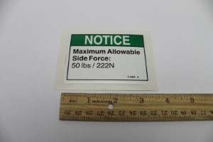Genie Lift Part # 114008GT - DECAL,NOTICE-SIDE FORCE,50LBS*, EA