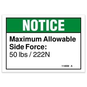 Genie Lift Part # 114008GT - DECAL,NOTICE-SIDE FORCE,50LBS*, EA
