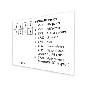 Genie Lift Part # 114221GT - DECAL,LABEL,RELAYS,Z45DC,BE, EA