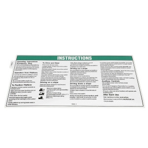 Genie Lift Part # 114332GT - DECAL,OPER INST,NEW Z30, EA