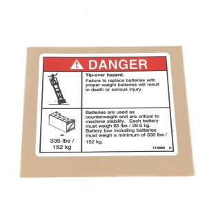 Genie Lift Part # 114360GT - DECAL,DANGER-TIP-OVER,BATT, EA