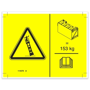 Genie Lift Part # 114370GT - DECAL SYMBOL TIP OVER BATTERIES, EA
