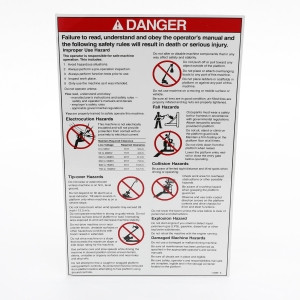 Genie Lift Part # 114389GT - DECAL,DANGER,GENERAL SAFETY, EA