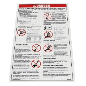 Genie Lift Part # 114389GT - DECAL,DANGER,GENERAL SAFETY, EA