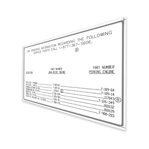 Genie Lift Part # 117257GT - DECAL,FILTER GUIDE,JD&PERKINS, EA